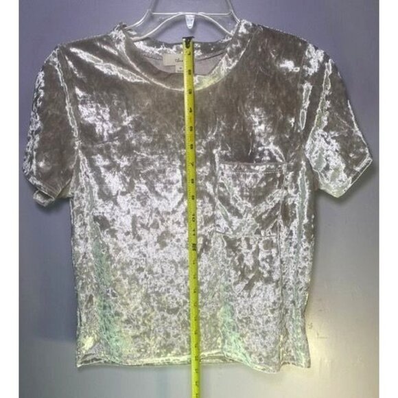 Crushed Velvet Short Sleeve Top With Pocket Celebration Holiday Party New Years - Picture 4 of 7